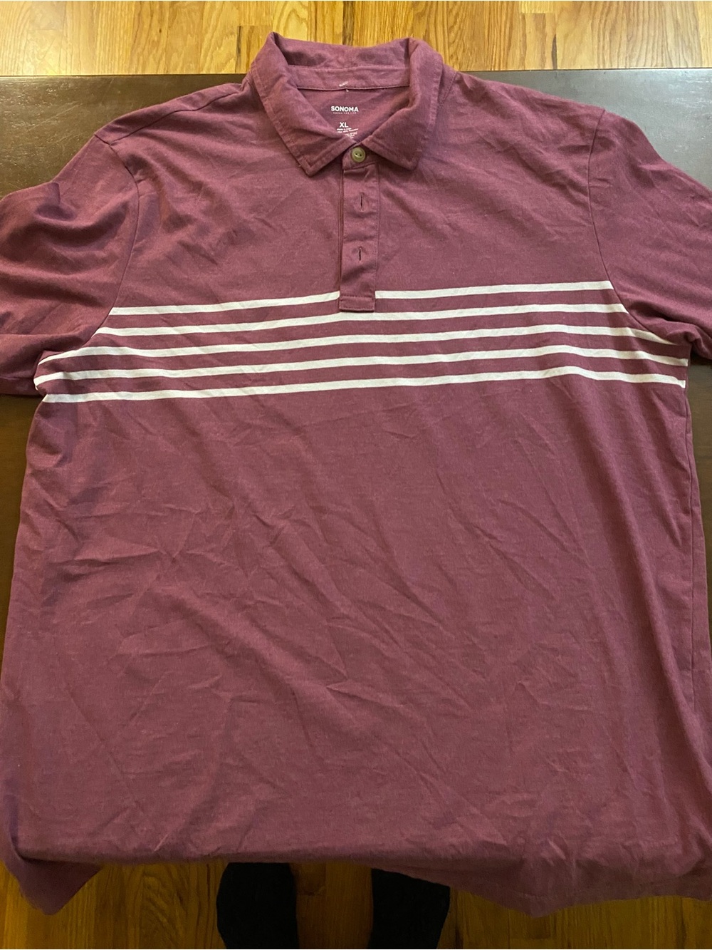 Sonoma Men's Maroon Polo with White Horizontal Stripes